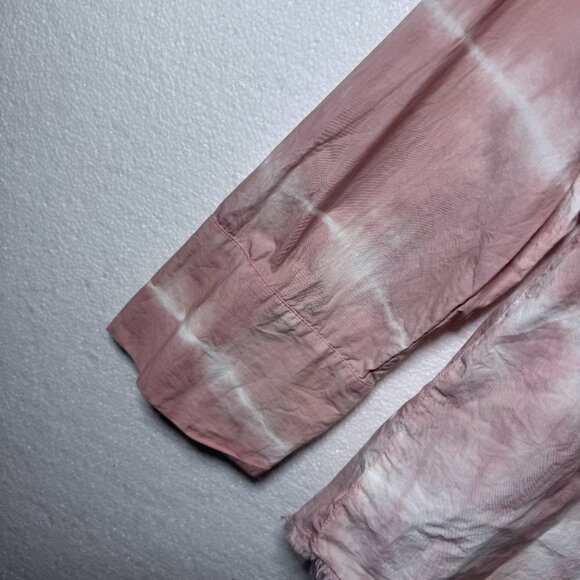 Zara Womens Sz Small Pink Tie Dye Raw Hem Oversized Button Front Long Sleeve Top - Picture 10 of 10